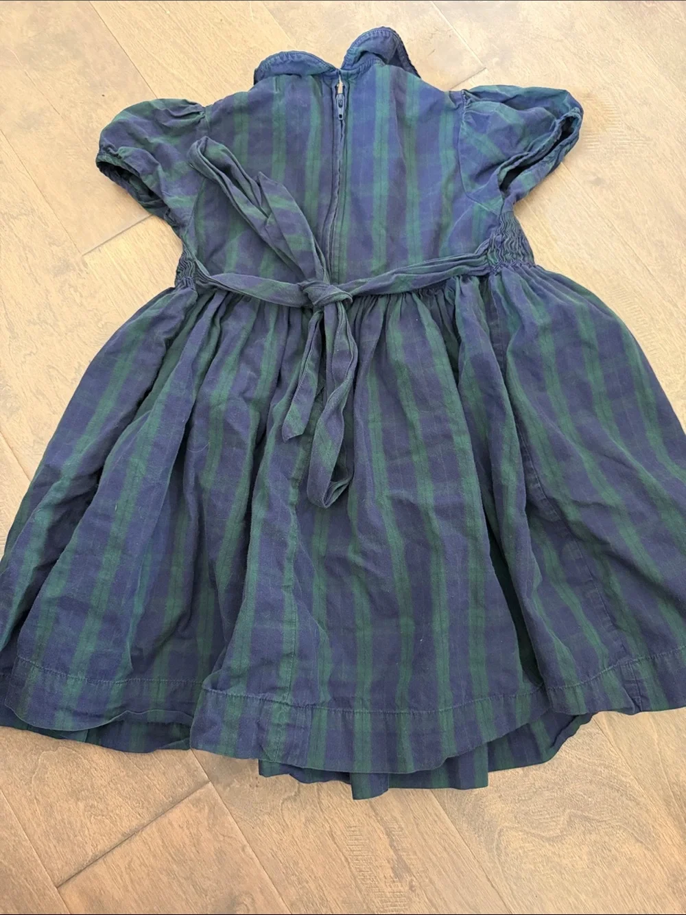 Ralph Lauren Navy & Green Plaid Smocked Waist Dress